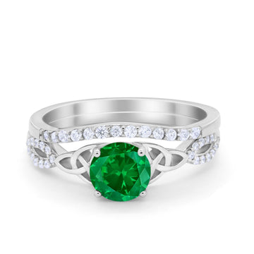 Celtic Wedding Piece Ring Band Simulated Green Emerald CZ 925 Sterling Silver
